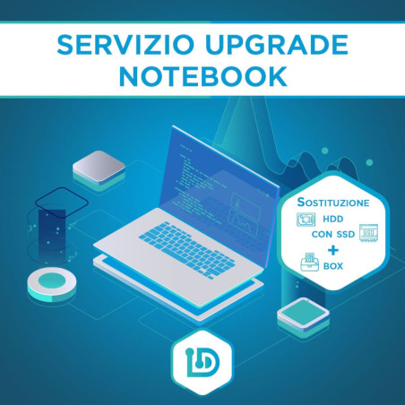 Upgrade Notebook:
_Sostituzione hdd con ssd 1Tb
_Hdd verrà consegnato in un comodo box esterno
_Installazione S.O
_Aggiornamento
